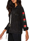 Haoduoyi Casual Flower Embroidery Long Sleeve Denim Jacketxldark Grey