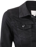 Kooldo Classic Long Sleeve Chest Flap Pocket Cropped Denim Jacket Sblack