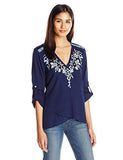 Crossover Embroidered Top, Indigo, L