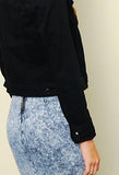 Trend Director Casual Basic Cropped Long Sleeve Button Down Denim Jacket In White Black & Blue Small Black