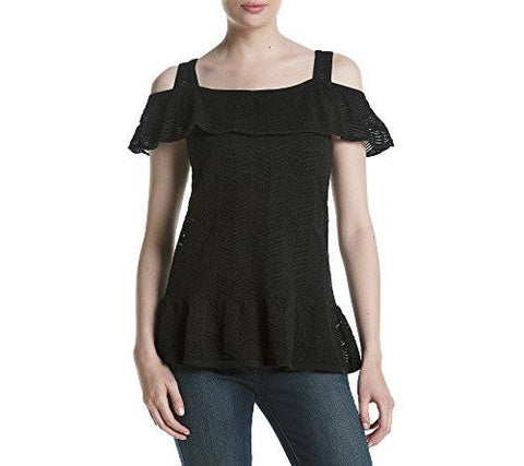 Flutter Sleeve Cold Shoulder Sweater Black XLarge