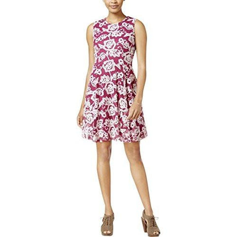 Mesh Embroidered Casual Dress Purple Xxl
