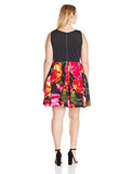 Taylor Dresses Plus Size Scuba Mixed Media Fit And Flare Dress, Black/Multi, 20W
