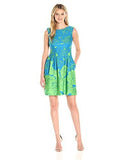 Fit And Flare Sketched Rose Print Scuba Dress, Azure Lime, 10