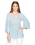 Embroidered Ruffle Top, Light Blue, M