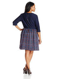 Taylor Dresses PlusSize 3/4 Sleeve Mixed Media Fit And Flare Dress, Navy Multi, 14W