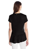 Jeans Short Sleeve Peplum Linen Tshirt Black Xlarge