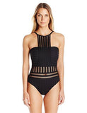 Kenneth Cole York Tough Luxe Crochet High Neck Mio One Piece Swimsuit Black Large