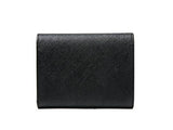 Wiberlux Prada Metal Logo Detail Flap Real Leather Mini Wallet One Size Black
