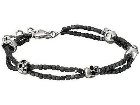 Square Hematite Double Strand Bracelet With Skulls Grey Bracelet