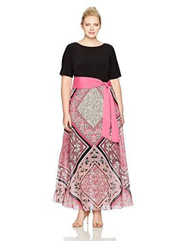 Jessica Howard Plus Size Elbow Sleeve Maxi Dress, Black/Fuchsia, 16W