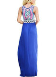 Annflat Summer Bohemian Retro Geometry Sleeveless Maxi Casual Dress Large Blue
