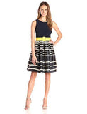 Stripe Fit And Flare With Belt, Navy/Ivory, 10