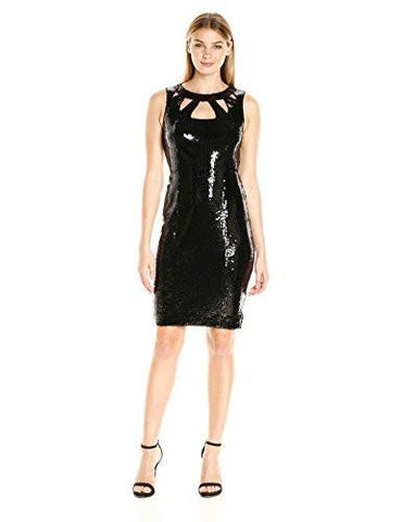 Sequin Sheath Dress With Cutouts, Black, 4