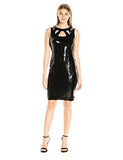 Sequin Sheath Dress With Cutouts, Black, 4