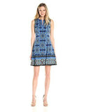 Maggy London Printed Scuba Fit And Flare, Black/Blue, 6