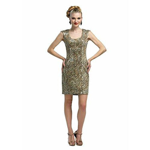 S Leopard Print Sequined Party Dress Beige 8