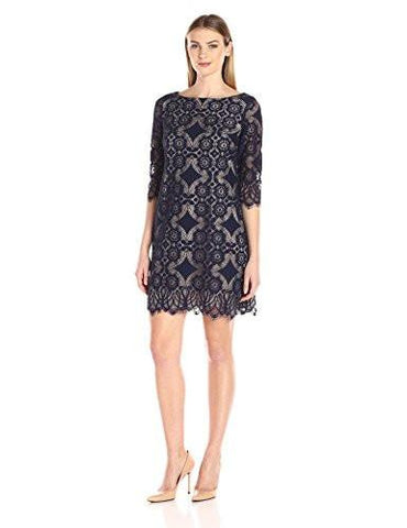 Eliza J Lace Shift Dress, Navy, 4