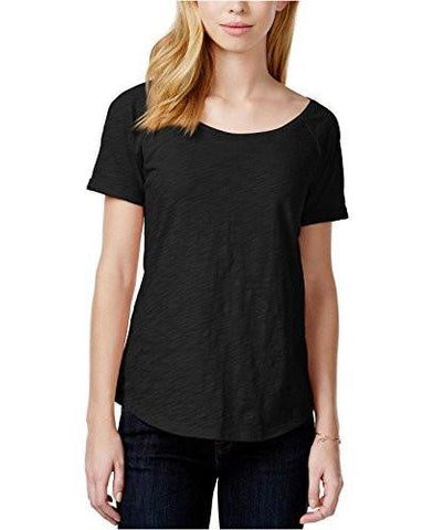 Maison Jules Scoop Neck CuffedSleeve TShirt Medium, Deep Black