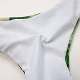 Mooskini Strappy Two Piece Bikini Set Leaf Print Swimsuit Padded Bathing Suit Beach M Green