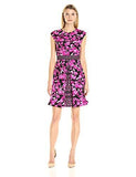 Ikat Rose Border Print Texture Fit And Flare, Black/Cerise, 6