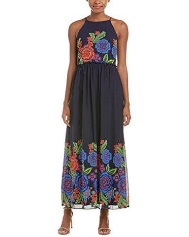 Zinnea Border Floral Long And Full Maxi, Navy Multi, 10