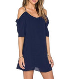 Summer Spaghetti Strap Sundress Trumpt Sleeve Beach Slip Dress Navy Blue Medium