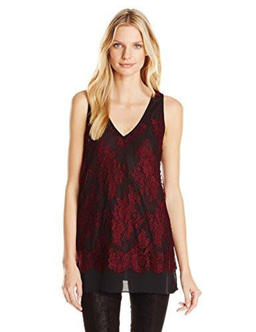 Lace Overlay Tank Top, Wine Black, XLarge