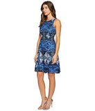 Maggy London Placed Flower Shield Printed Lace Fit And Flare, Soft White/Cobalt Blue, 10