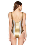 Glideskin Multi Stripe One Piece Swimsuit, Silver/Gold Metallic, S