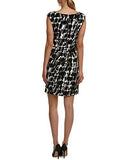 Ellen Tracy Printed Scuba Dress With Rigid Neckline, Black/Ivory, 10