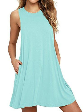 Viishow Basic Sleeveless Casual Loose Pockets Tshirt Dress Nile Bluesmall