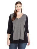 Plus Size Colorblock Sweater Knit Top, Black/Heather Gray, 1X