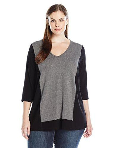 Plus Size Colorblock Sweater Knit Top, Black/Heather Gray, 1X