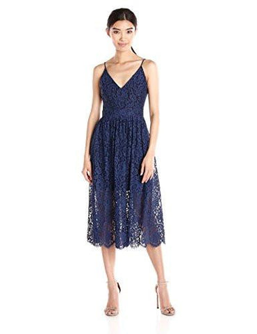 Floral Lace Mid Length Dress, Parisian Blue, 0
