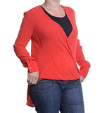 Red LongSleeve Crossover ShirtTail Top L