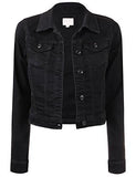 Kooldo Classic Long Sleeve Chest Flap Pocket Cropped Denim Jacket Sblack