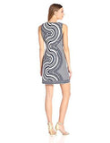 Kalediscope Print Stretch Hopsak Beaded Neck Dress, Navy Ivory, 6