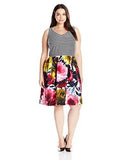 Taylor Dresses PlusSize Stripe Top Floral Bottom Ponte Scuba, Navy/Cream, 24W