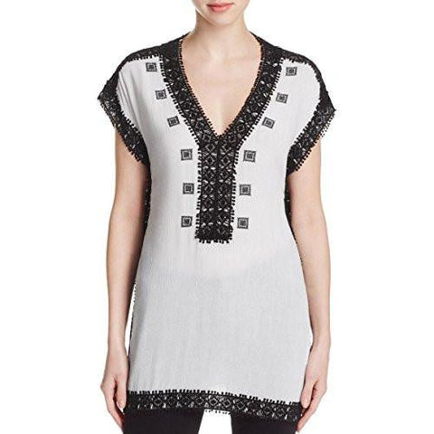 Michael Michael Kors Crochet Trim Short Sleeve Tunic Top Bw L