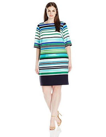 Plus Size Stripe Shift Dress, Green/Navy, 18W