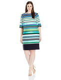 Plus Size Stripe Shift Dress, Green/Navy, 18W