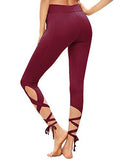 Sweatyrocks Legging Cutout Tie Cuff Slim Yoga Pants Jogger Workout Tights Burgundy S