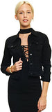 Trend Director Casual Basic Cropped Long Sleeve Button Down Denim Jacket In White Black & Blue Small Black