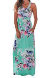 Fisace Sleeveless Racerback Floral Print Boho Maxi Dress Floor Length