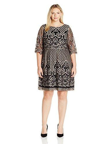 Eliza J Plus Size 3/4 Sleeve Lace Fit And Flare, Black, 20W