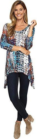3/4 Sleeve Handkerchief Top Print Shirt