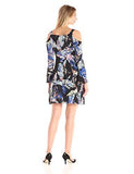 Cold Shoulder Flare Sleeve Dress, Multi, Xs