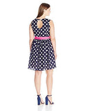 Plus Size Polka Dot Fit And Flare Dress, Navy/Ivory, 20W