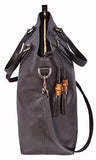 Large Leather Bamboo Tassel Crossbody Handbag Brown